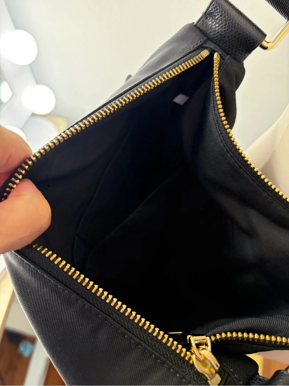 Y2K Coach Black Nylon Messenger Bag with Gold Accents and leather trim